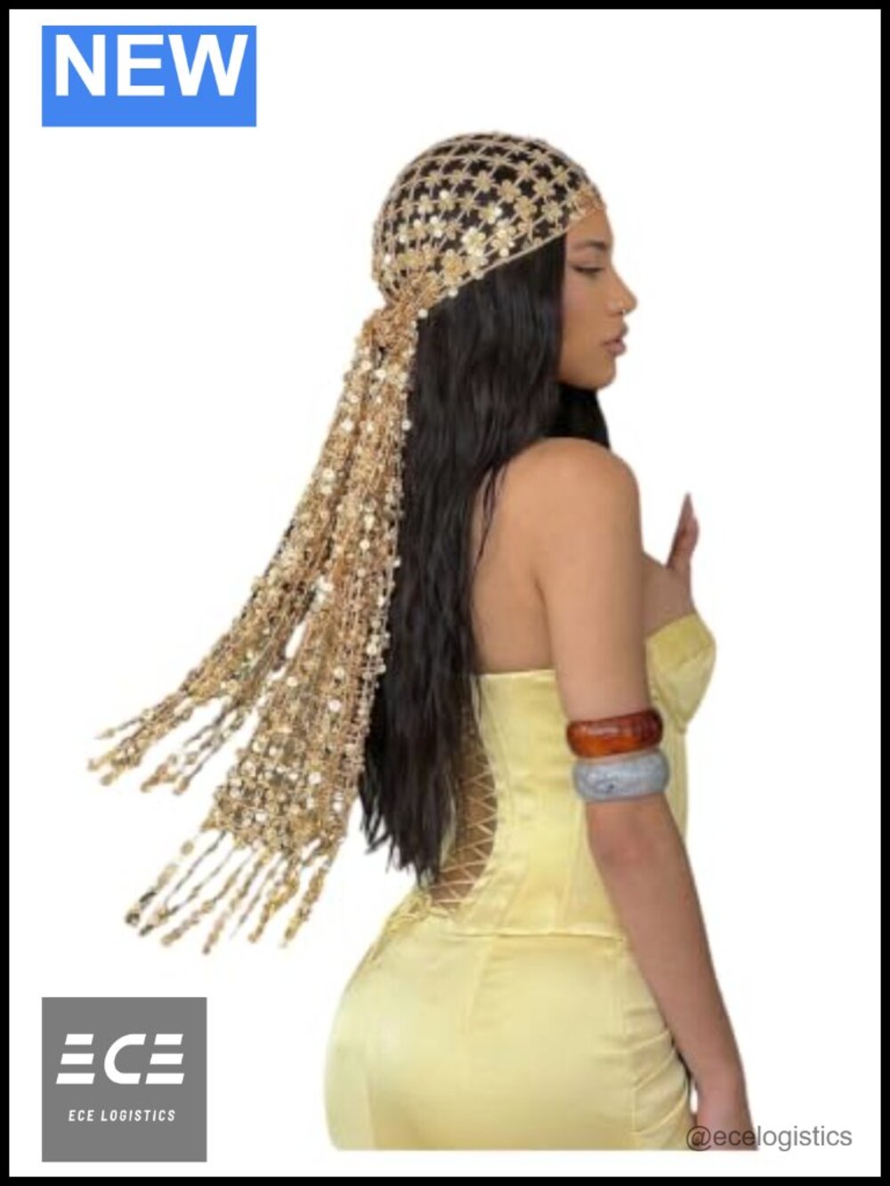 Sequin Head Scarf with Fringe Lightweight Polyester One Size Hair Accessory